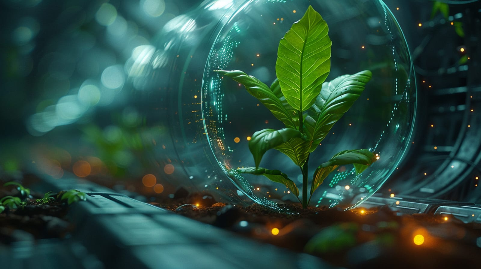 A plant growing within a future agricultural system